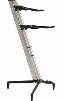 QUIK LOK SL913SL двухуровневая наклонная стойка для клавишных ш. 40 см, в. 119 см, нагрузка до 108 кг, серебристый. С чехлом.