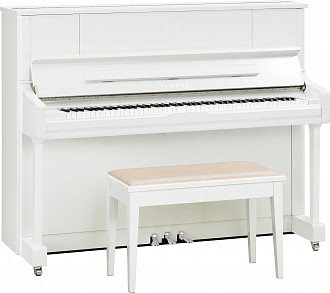 Yamaha U1J PWHC  пианино 121см., цвет белый, полированное, с хромированной фурнитурой, с банкеткой