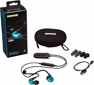 SHURE SE215SPE-B+BT2-EFS беспроводные внутриканальные Bluetooth наушники с одним динамическим драйвером, цвет прозрачный голубой